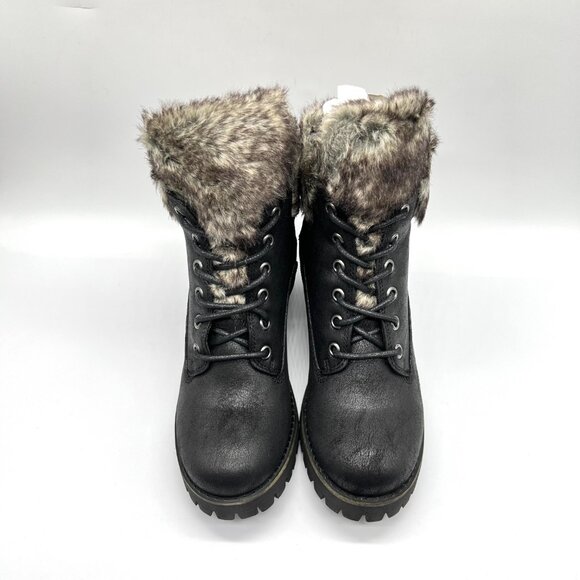 Carlos By Carlos Santana Size 7 Black Fur Trimmed Lug Sole Combat Boots Shoes - Picture 2 of 8